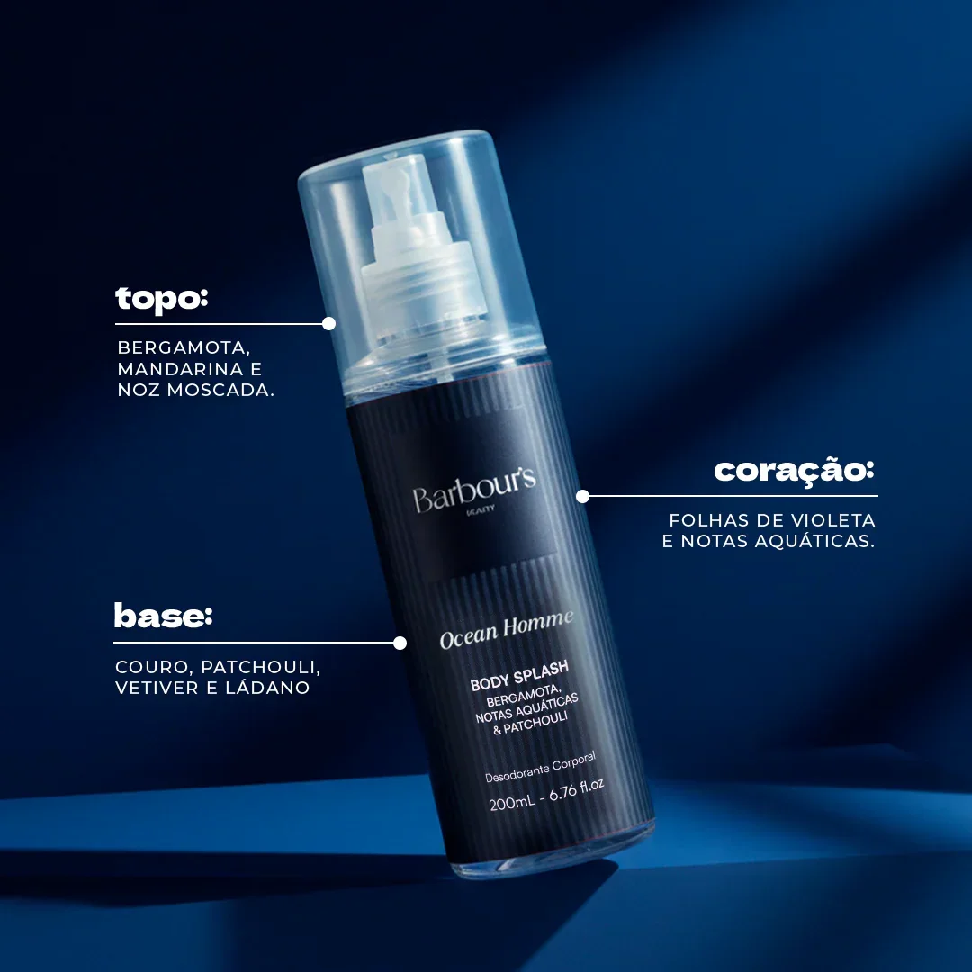 Body Splash Ocean Homme Desodorante Colônia 200ml - Image 2